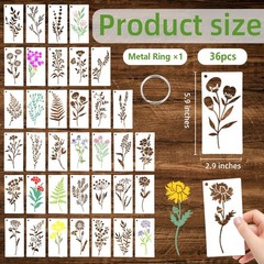 CEBLISH 36 PCS Flower Stencils for Painting on Wood, 5.9 x 2.9 inches, white