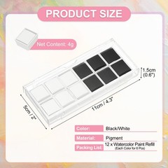 12Pcs 4g Watercolor Paint Refill for Art Crafts Painting Supplies, Black/White