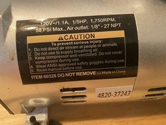 Central pneumatic 1/5 HP 58 PSI Oilless Airbrush Compressor Model 60328