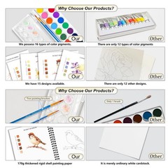 Watercolor Workbooks for Adults Beginners & Teens, 16 with palette, Bird