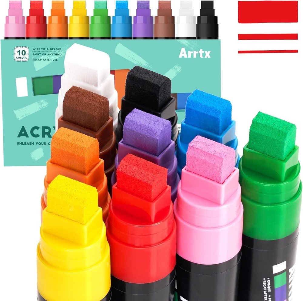 Arrtx Jumbo Poster Markers, 15mm Jumbo Felt Tip 10 Colors, Acrylic Paint Markers