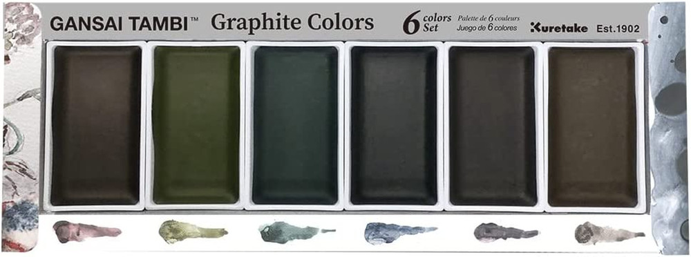 GANSAI TAMBI GRAPHITE COLORS, 6 Colors Set, Watercolor Paint for Professional, f