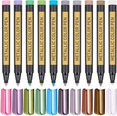 JR.WHITE Metallic Paint Markers, 10 Colors for 1 Count (Pack of 10),