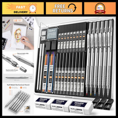 35PCS Metal Mechanical Pencils Set with Case, Art Drafting & Sketching Tools, 0.
