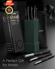 JusArt 10-Piece Detail Paint Brush Set, Miniature 5/0, 3/0, 2/0, 0, 1, Black
