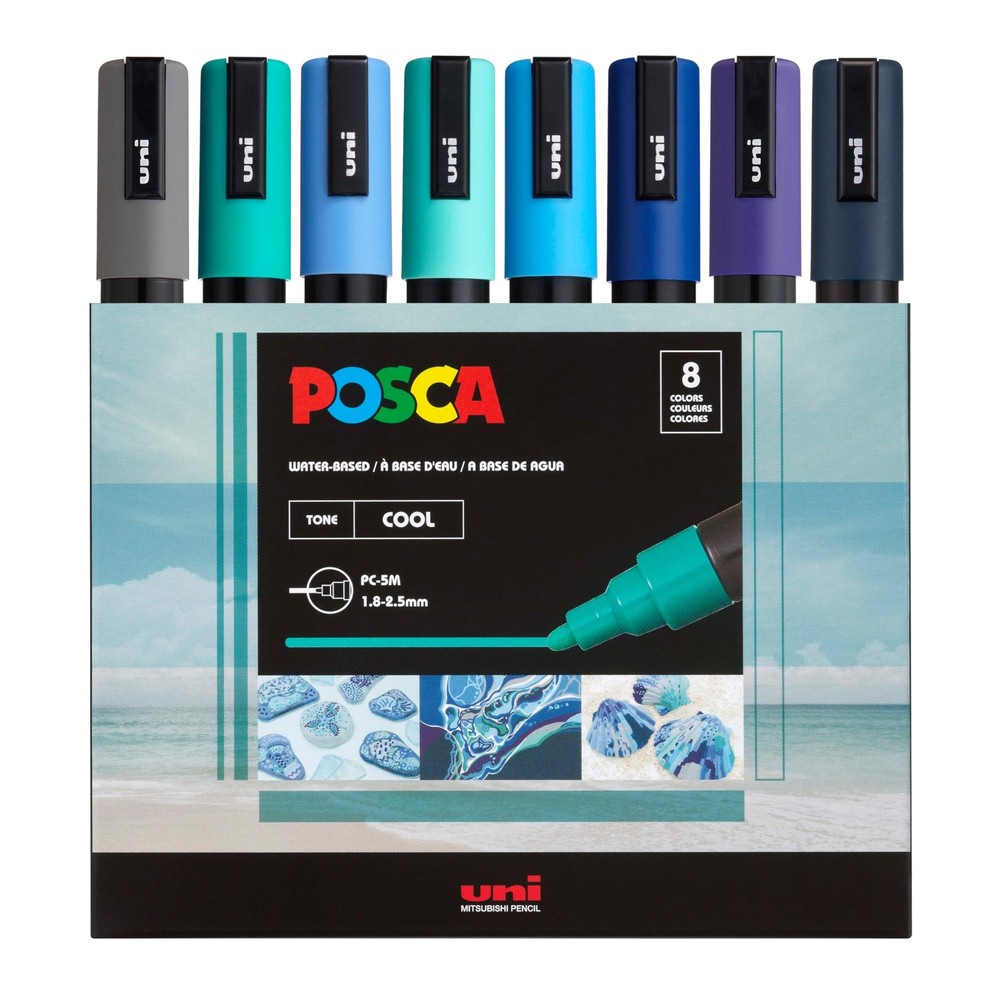 Markers Set 8 Medium Paint Markers 5m “ Cool Tones “ Grey Emerald Green Sky Blue