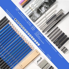 Prina 50 Pack Drawing Set Sketch Kit, Sketching Supplies with Multicolor