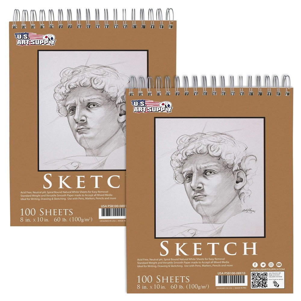 8″ x 10″ Spiral Bound Sketch Pad, 100-Sheets Each, 60 Pound (100gsm) (2 Pack)