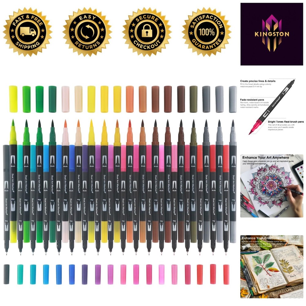 Precision Drawing & Coloring Pens – Set of 36 No Bleed Dual Tips for All Artists