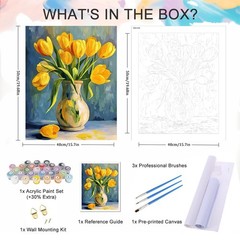 Paint by Numbers for Adults Beginner, Flowers Paint by Number Kits on Canvas Vas