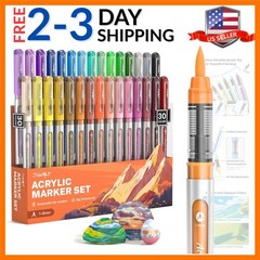 Acrylic Paint Markers Brush Tip 30 Colors, Water-Based No-Bleed Markers with …
