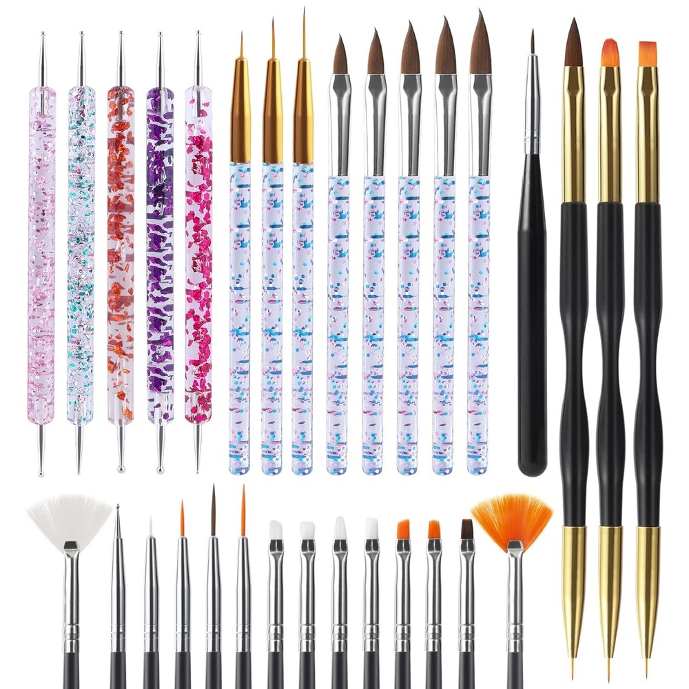 31pcs Nail Art Brushes, Nail Art Tool Set, Dotting Tools, Dust Brush, Striping..