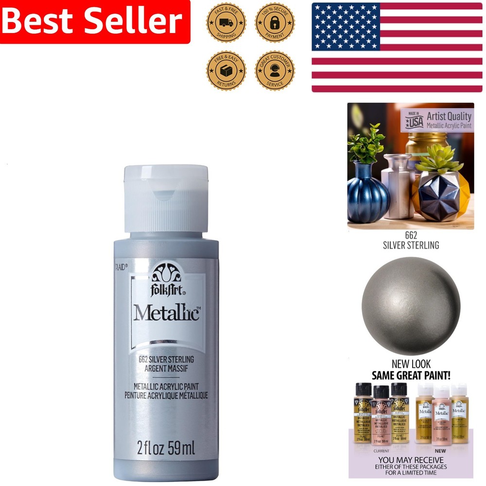 2oz Silver Sterling Metallic Acrylic Paint Liquid Crafting Home Decor Indoor Use
