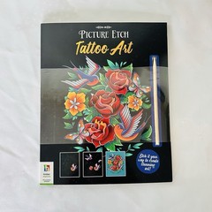 NWT Picture Etch Tattoo Art Scratch Book Murals Floral Coloring Pride Drawing