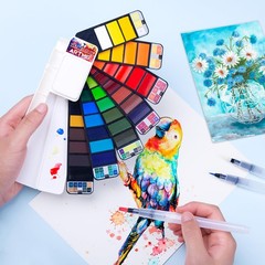 Watercolor Paint set – 42 Assorted Colors with 3 Brushes – Perfect Foldable W…
