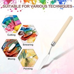 7.09″ 8Pcs Stainless Steel Palette Knife Birch Handle Point#3 Natural Wood Color