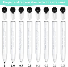Fineliner Pens Micro Drawing Pens: 8-Size Tips (Ultra-Fine, Fine & Brush) Waterp