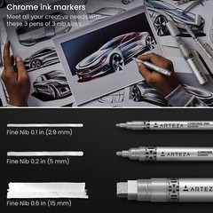 ARTEZA Mirror Chrome Marker Set 3 Pack 2.9mm 5mm & 15mm Nibs Hi-Gloss Silver …