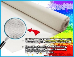 60″-84″ Artist Canvas Roll, Un/Primed, White/Black, Cotton/Linen Bulk Discount
