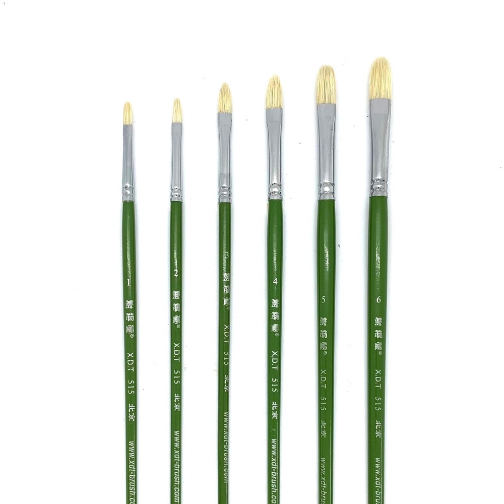 XDT#515 Filbert Art Brush 6 Pc #1#2#3#4#5#6 Set Pure Hog Bristle Acrylic Oil