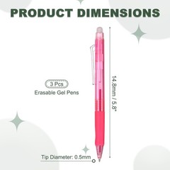 3Pcs 0.5mm Fine Point Retractable Erasable Gel Pens Comfortable Grip, Light Red