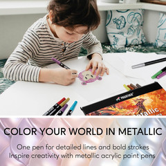 24 Metallic Colors Acrylic Paint Markers, Dual Tip with Fine Tip and Brush Tip P