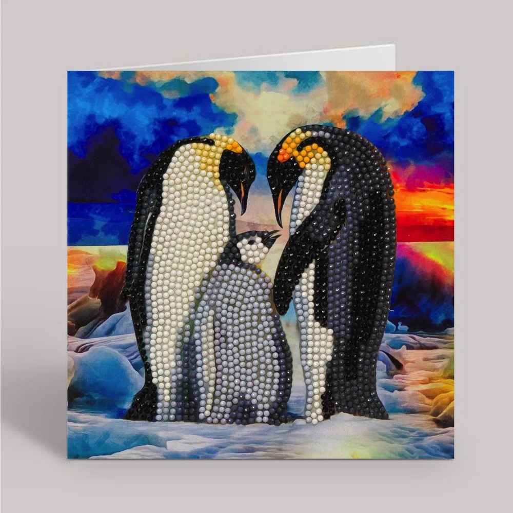 CraftBuddyUS CCK-A83: “Penguin Family” 18x18cm Crystal Art Card