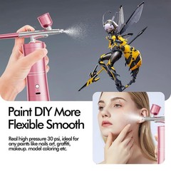 Airbrush Kit Compressor Portable High Pressure Handheld Mini Machine Pink