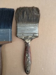 3 Vintage Wood Handle Paint Brushes 1 Natural Hair ..1 Brand New..4″..& 3-1/2″