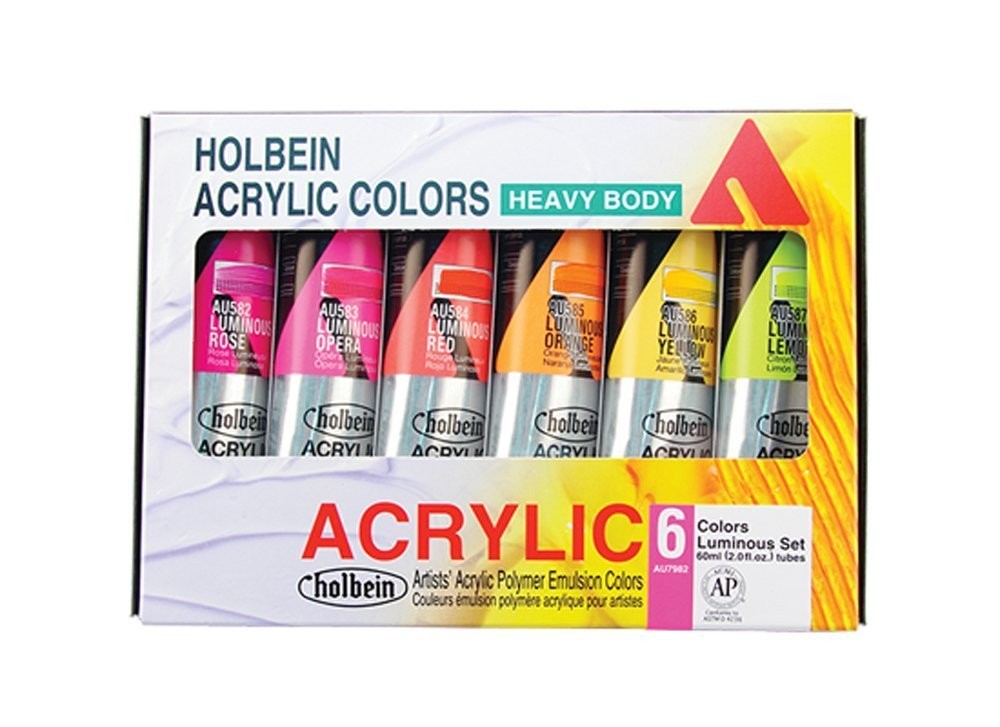 Holbein Heavy Body Artist Acrylic Luminous Set of 6, 60ml Paint