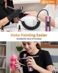 Cordless Airbrush Kit with Air Compressor for Painting Nails Shoes Hair Pink
