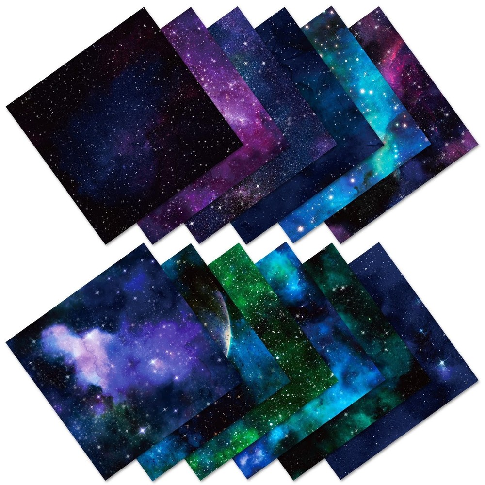 12×12 Galaxy Scrapbook Paper Pad Black Starry Patterned 12inch, Sky