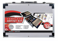 122 PCS Daler Rowney Complete Artist Kit Pencils Oil Pastels Metal Carrying Case