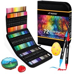 72 Colors Acrylic Paint Markers Dual Tip Brush & Fine Pen Set for Rock Art Craft