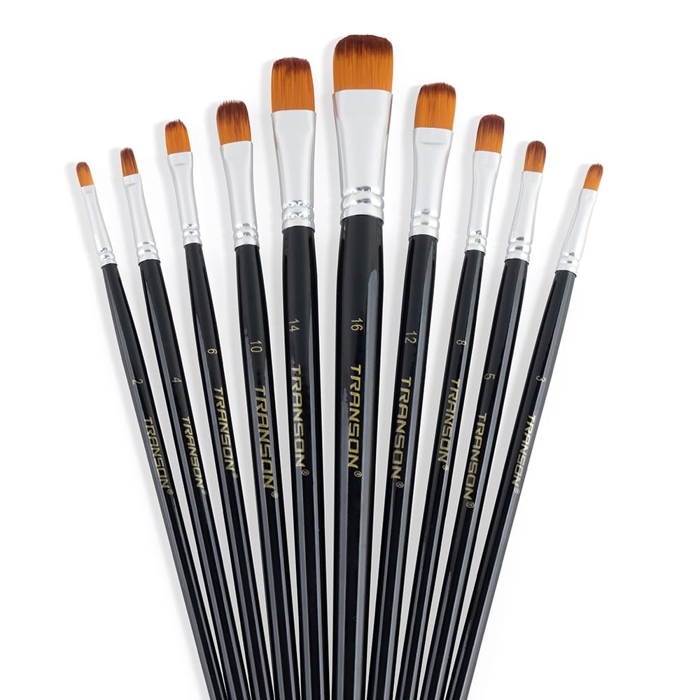Transon Synthetic Filbert Paint Brush Set 10pcs for 10 PCS, Black