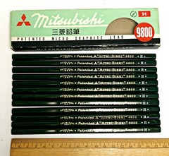 Vintage Mitsubishi Wooden Pencils 9800 H 1 Dozen 12 Pcs Japan Pat. No. 217586