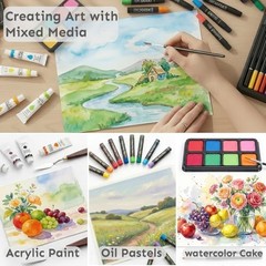 TMOL Art Supplies, 175-Pack Deluxe Art Set Drawing Painting Kit with 2 Cherry