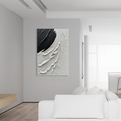 NANKAI Art 36×24 Inches Hand-Painted Thick Textured Black and White Minimalis…