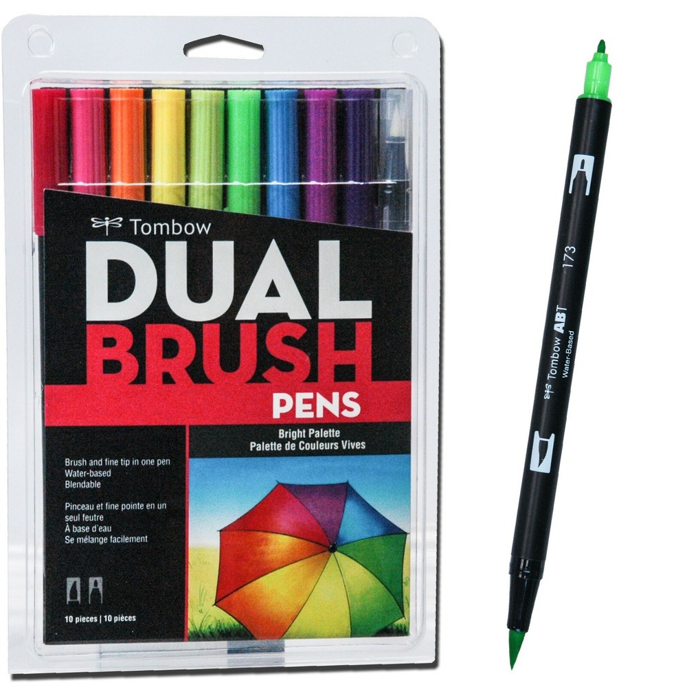 Tombow ABT Dual Brush Pens 56185, Bright Colors, 10 Pen Set