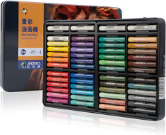 Marie’s Oil Pastels Set, Tin Box 48 Colors + 4 Bonus White Sticks, Rich Pigments