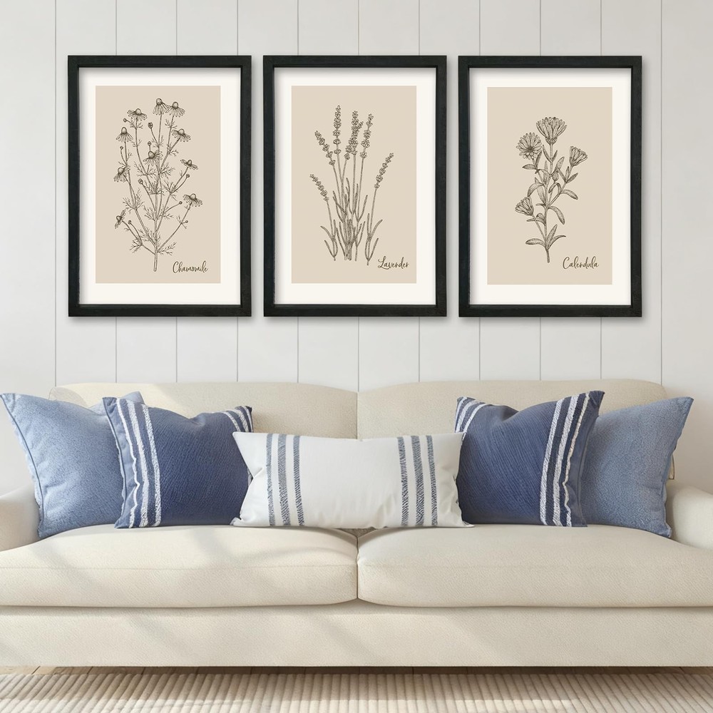 YWJKWLGS Vintage Botanical Wall Art 11×16 Inch Set Of 3 Wooded Framed Minimal…