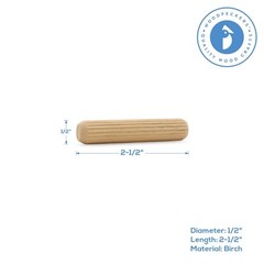 Wood Dowel Pins 2-1/2 inch x 1/2 inch Fluted, for Furniture & Crafts|Woodpeckers
