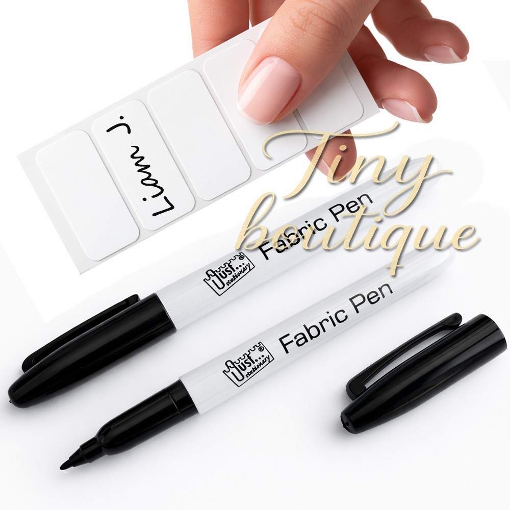 2x Fabric Permanent Marker Pens & Labels School Uniform Iron On Name Tag BLACK