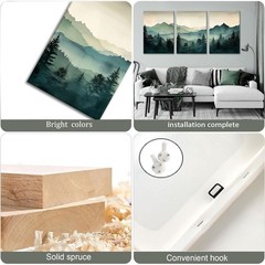 okudolit Framed Mountain Wall Art Set of 3 Sage Green Forest Canvas Prints Na…