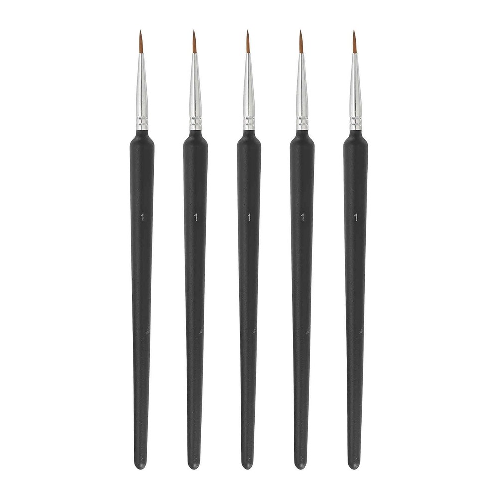 5 PCS Detail Paint Brushes Set 11mm Fine Pointed Tip Miniature Art Black