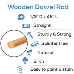 Wooden Dowel Rods 1/2 x 48 inch, Unfinished Sticks Crafts & DIY | Woodpeckers