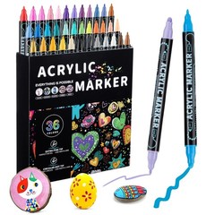 12/24/36/48 Colors Dual Tip Acrylic Paint Pens for Rock Wood Glass DIY Crafts