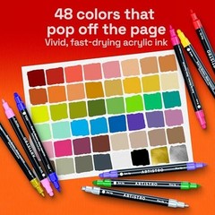 48 Dual-Tip Acrylic Paint Markers Set 1mm Fine 1-5mm Dot Fabric Rock Glass Wood