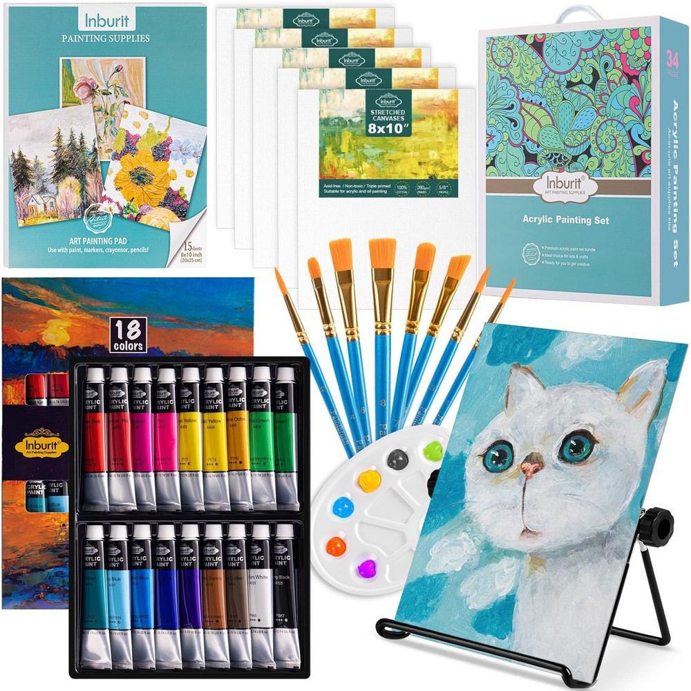 Art Paint Set for , Painting Supplies Kit with 5 Canvas Panels, 8 Brushes, 18…