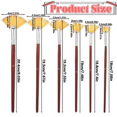 Artist Fan Paint Brush Set 6 Sizes 2/4/6/8/10/12 – Long Wood Handle for Acrylic